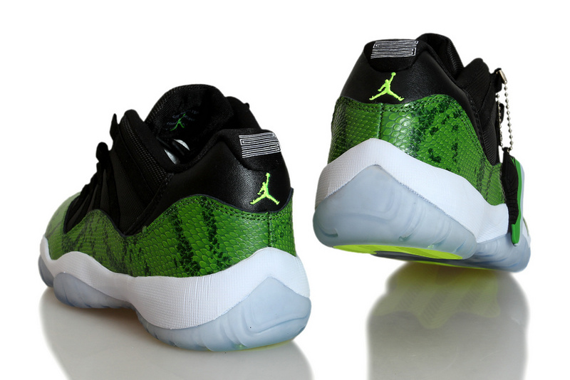 New Womens Air Jordan 11 Low Black Snakeskin Green White Shoes