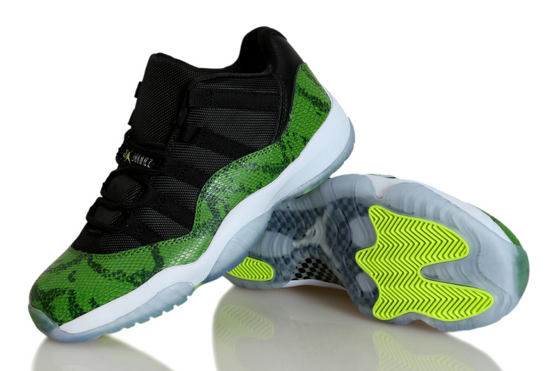 New Womens Air Jordan 11 Low Black Snakeskin Green White Shoes - Click Image to Close