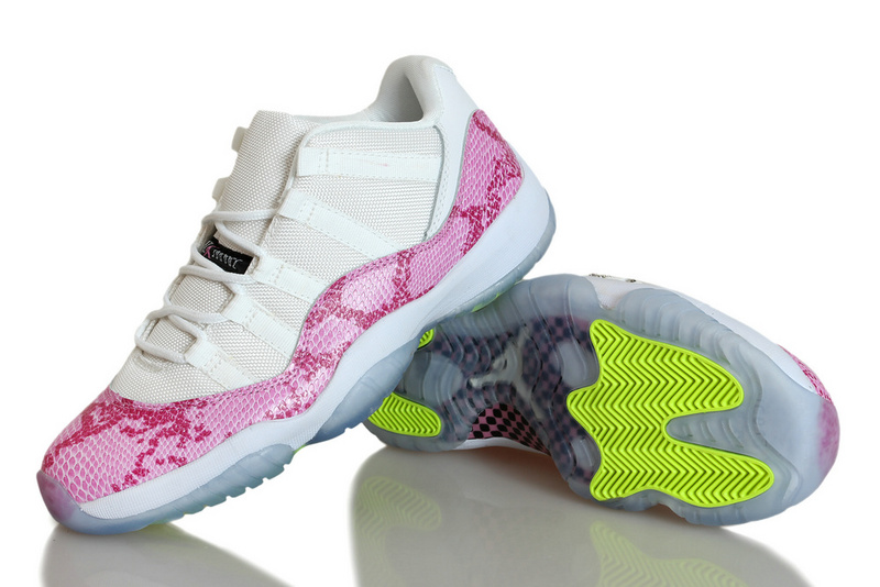 New Womens Air Jordan 11 Low Snakeskin Pink White Shoes - Click Image to Close