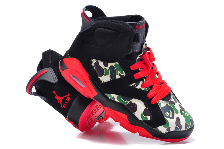 New Womens Air Jordan 6 Retro Black Red Monkey Head Print Shoes - Click Image to Close