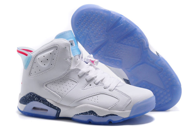 New Womens Air Jordan 6 Retro White Blue Shoes