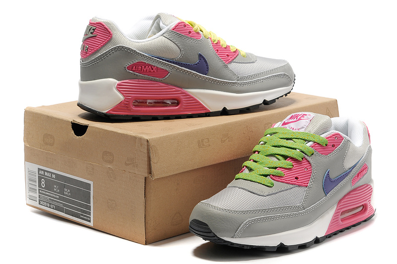 Nike Women Air Max 90 Grey Red Blue Running Shoes