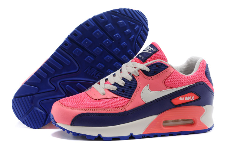Nike Women Air Max 90 Pink Blue White Running Shoes - Click Image to Close