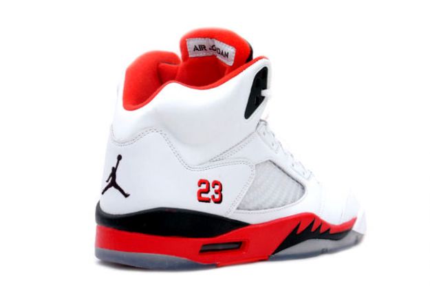 Original Air Jordan 5 Retro White Fire Red Black Shoes