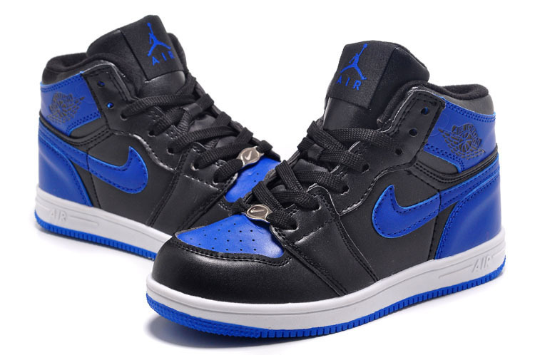 Original Kids Air Jordan 1 Black Royal Blue Shoes - Click Image to Close