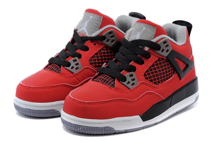 Original Popular Kids Air Jordan 4 Red Black Grey Shoes