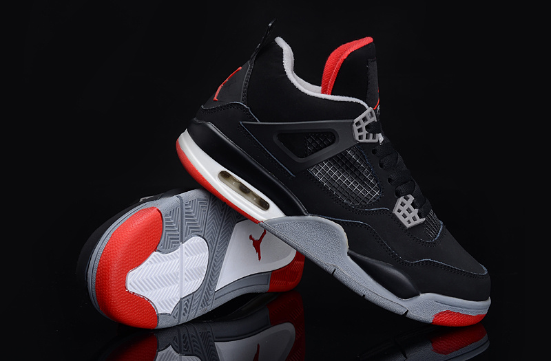 Original Womens Air Jordan 4 Black Grey Red Shoes
