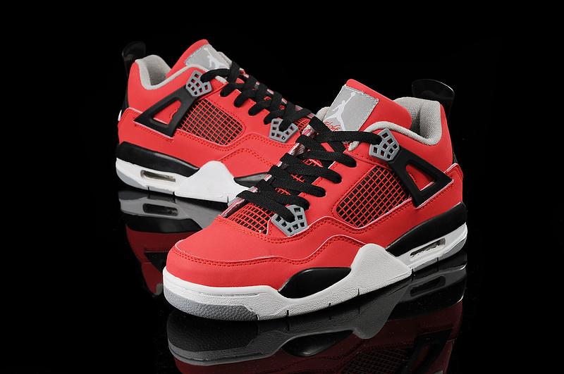 Original Womens Air Jordan 4 Retro Red Black White Shoes