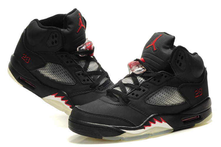 Original Womens Air Jordan 5 Black Red Fire Shoes