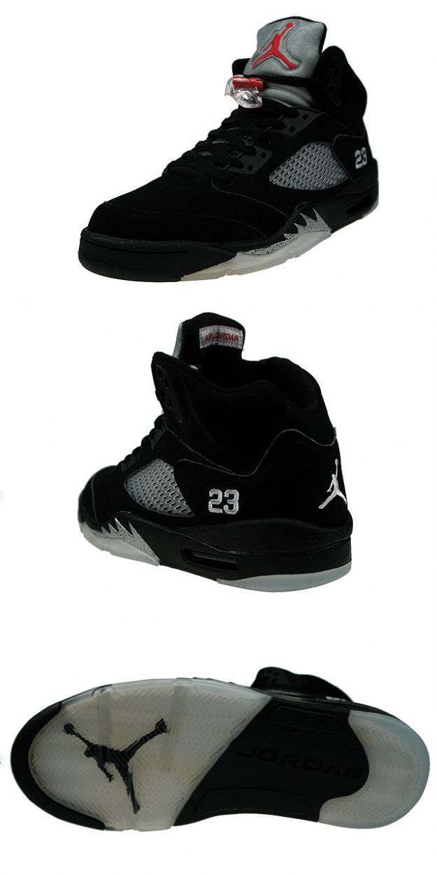 Popular Air Jordan 5 Retro Black Metallic Silver Shoes