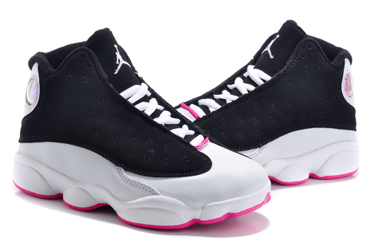 Popular Kids Air Jordan 13 GS Black White Pink Shoes - Click Image to Close