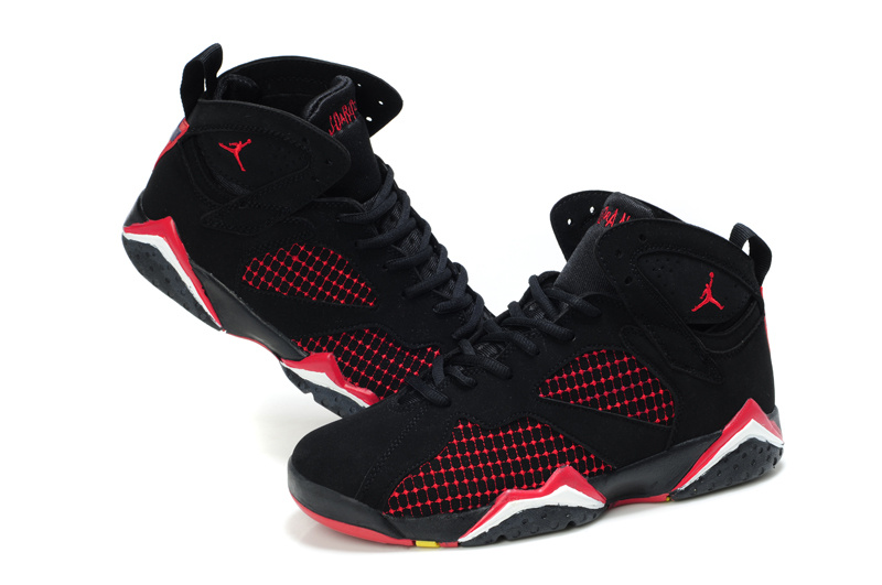 Special Womens Air Jordan 7 Retro Embroided Black Red Shoes