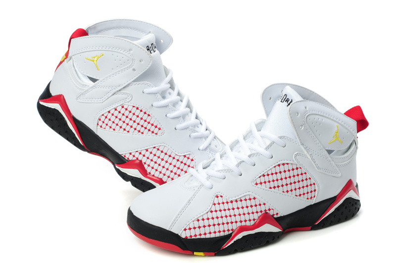 Special Womens Air Jordan 7 Retro Embroided White Red Yellow Shoes