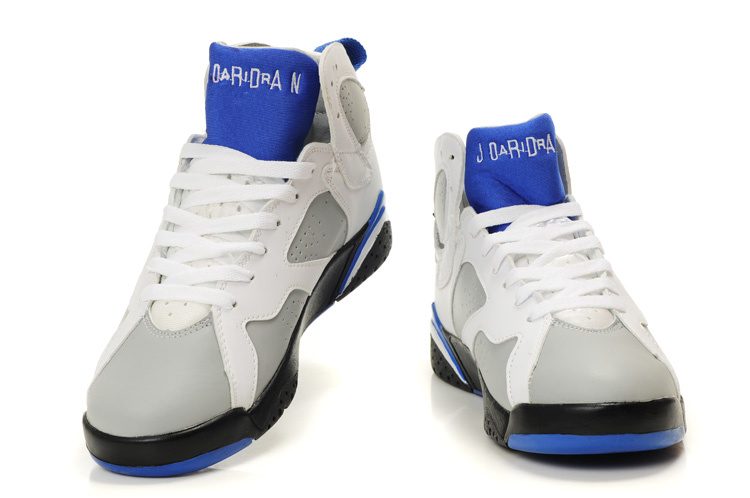 Special Womens Air Jordan 7 Retro White Grey Black Blue Shoes - Click Image to Close