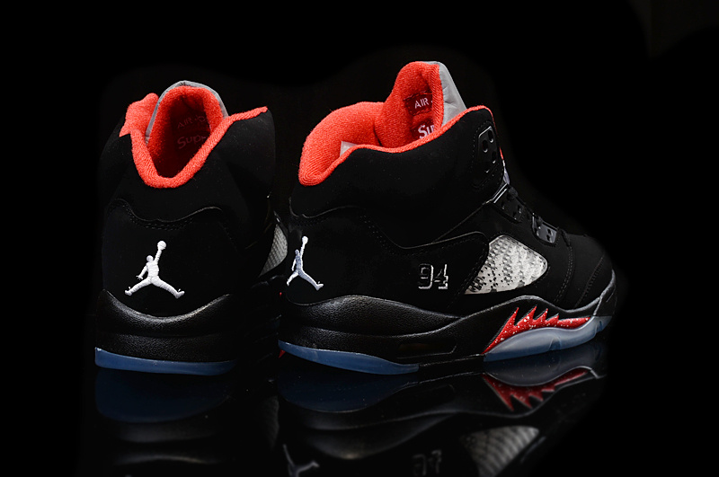 Supreme Air Jordan 5 Retro Black Red Shoes - Click Image to Close