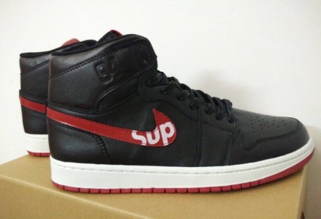 Supreme X Air Jordan 1 Black Red White Shoes - Click Image to Close