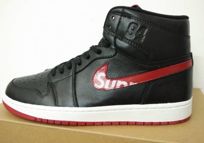 Supreme X Air Jordan 1 Black Red White Shoes