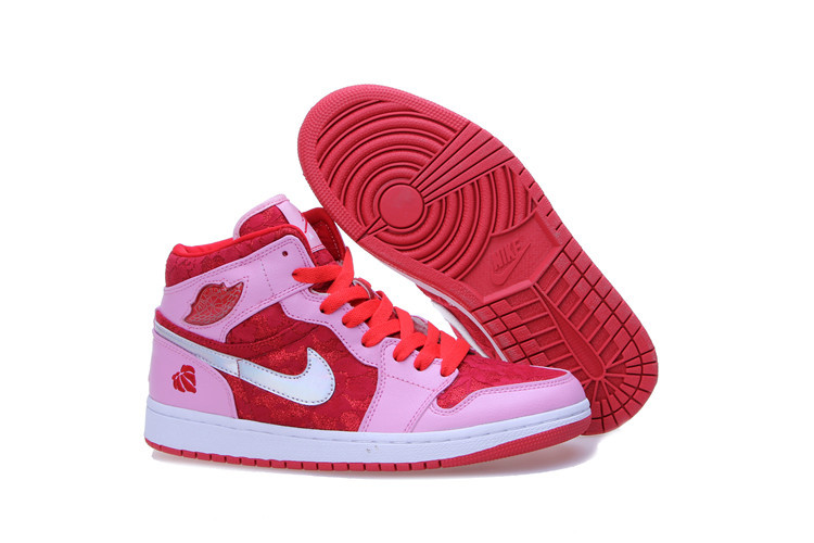 Womens Air Jordan 1 Mid Prem GS Red Pink White Shoes