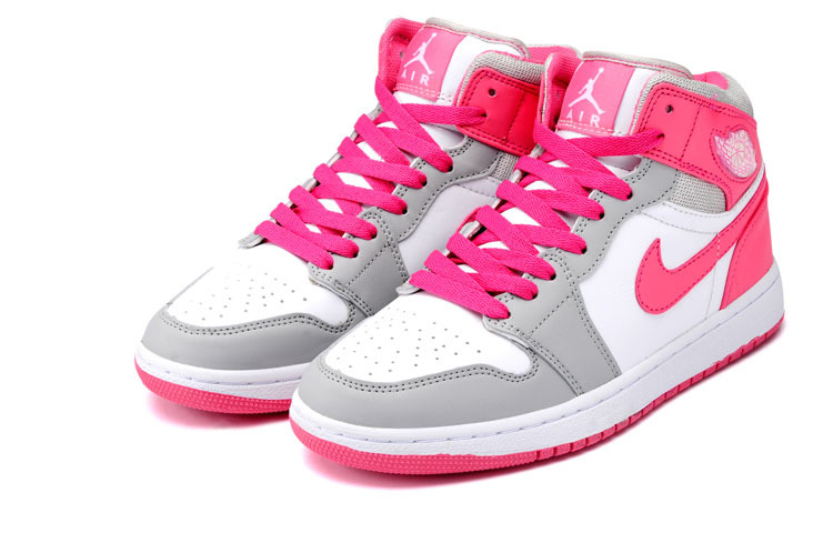 Womens Air Jordan 1 Retro High White Pink Grey Shoes - Click Image to Close