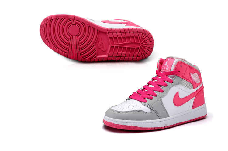 Womens Air Jordan 1 Retro High White Pink Grey Shoes