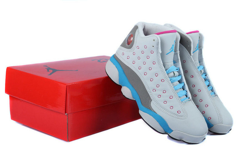Womens Air Jordan 13 GS Miami Vice White Baby Blue Grey Shoes - Click Image to Close