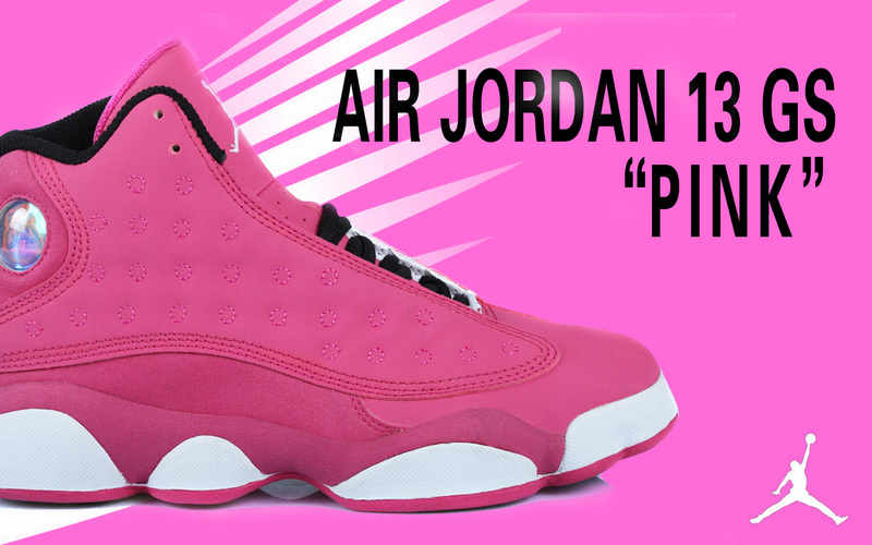 Womens Air Jordan 13 GS Pink White Black Shoes - Click Image to Close