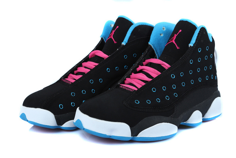 Womens Air Jordan 13 GS Seaside Black Blue Pink Shoes - Click Image to Close