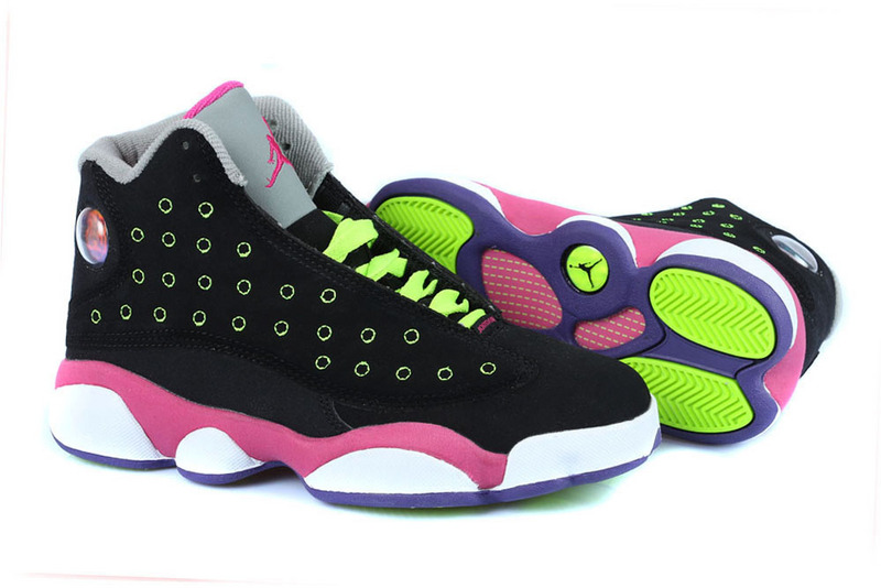 Womens Air Jordan 13 GS Venom Black Pink Fluorscent Green White Shoes