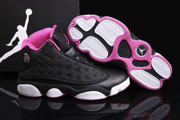 Womens Air Jordan 13 Retro Black Pink White Shoes