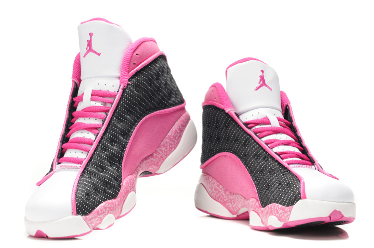 Womens Air Jordan 13 Retro White Black Pink Shoes - Click Image to Close