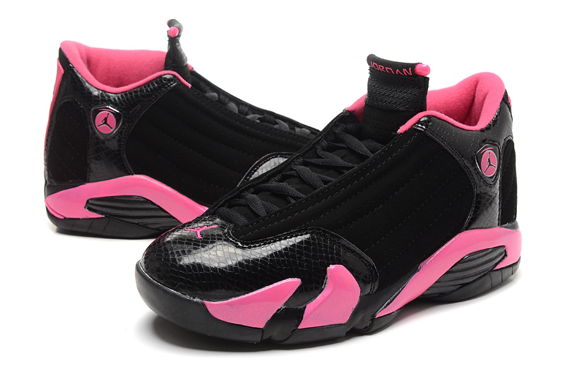 Womens Air Jordan 14 Retro Black Pink Shoes - Click Image to Close