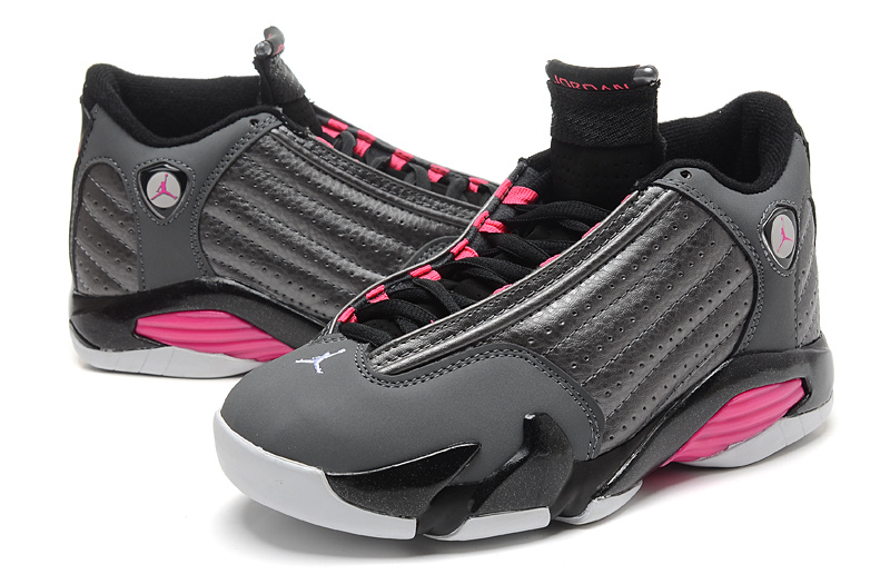 Womens Air Jordan 14 Retro Grey Pink Black Shoes - Click Image to Close