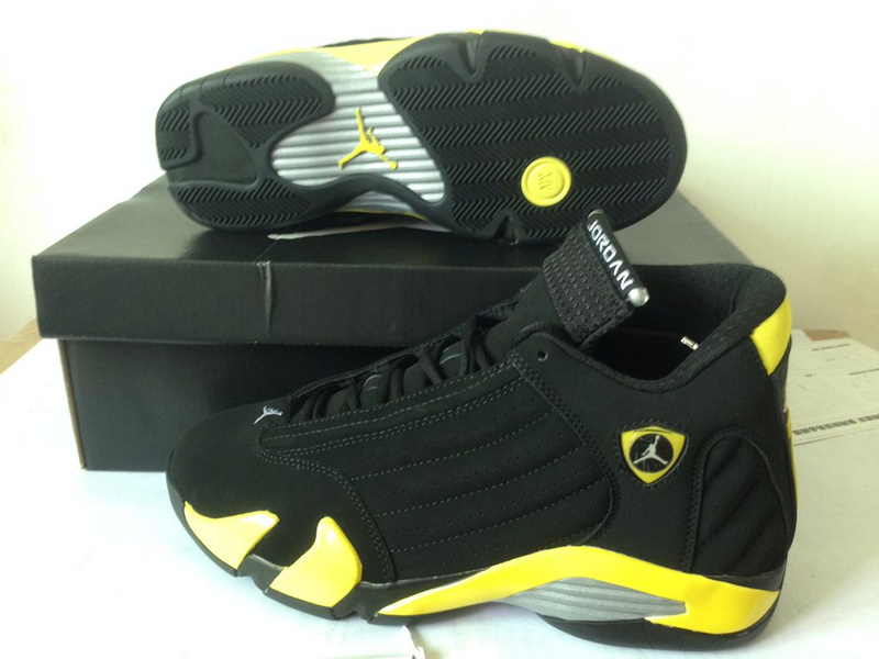 Womens Air Jordan 14 Retro Thunder Black Yellow Shoes - Click Image to Close