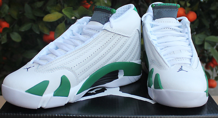 Womens Air Jordan 14 Retro White Green Shoes - Click Image to Close