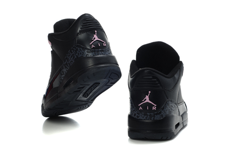 Womens Air Jordan 3 All Black In Pink Jumpman Shoes - Click Image to Close