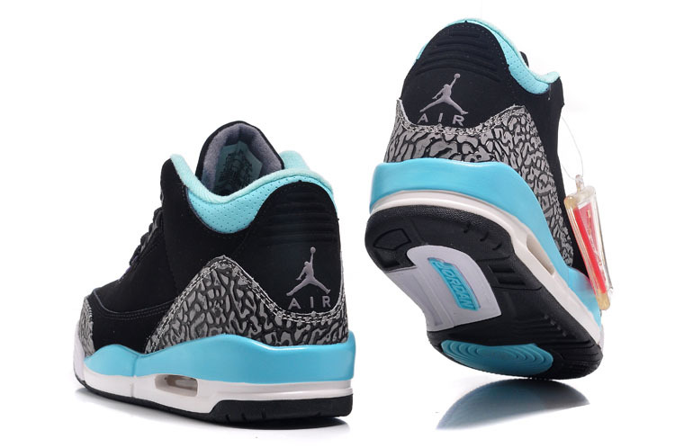 Womens Air Jordan 3 Retro Black Baby Blue Cement Grey Shoes