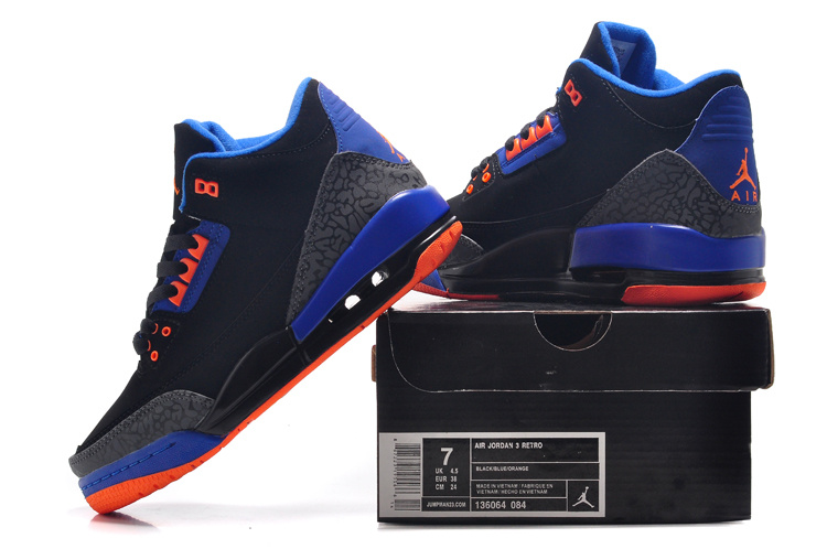 Womens Air Jordan 3 Retro Black Blue Orange Shoes - Click Image to Close