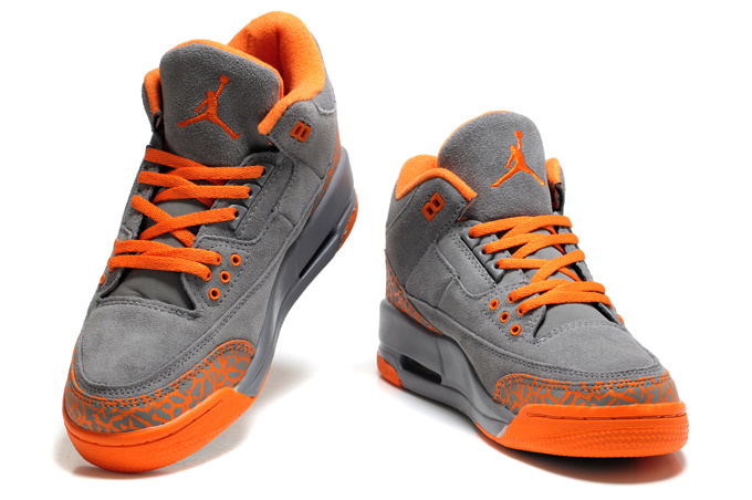 Womens Air Jordan 3 Suede Grey Orange Cement Shoes - Click Image to Close