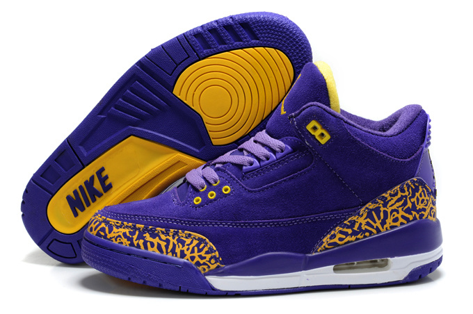 Womens Air Jordan 3 Suede Purple Yellow Cement Shoes