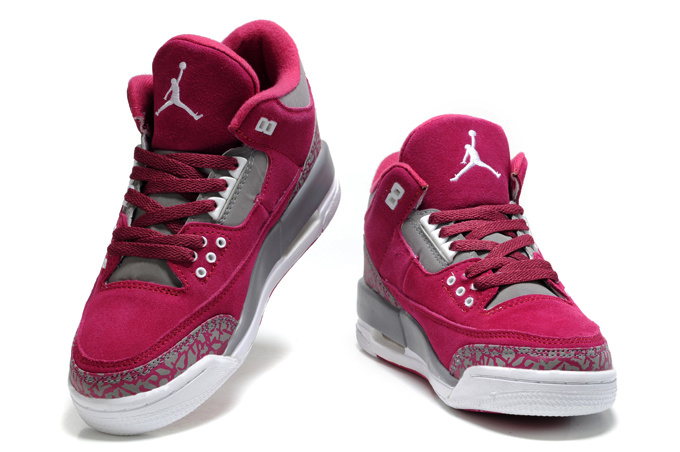Womens Air Jordan 3 Suede Red Grey Cement Shoes - Click Image to Close