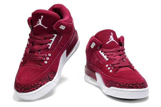 Womens Air Jordan 3 Suede Wine Red Cement Shoes