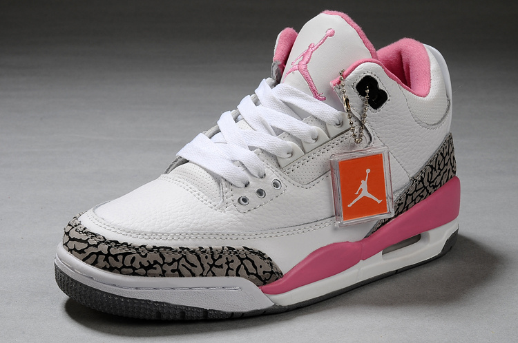 Womens Air Jordan 3 White Cement Grey Pink Shoes - Click Image to Close
