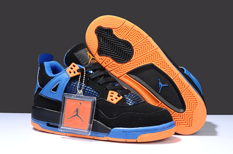 Womens Air Jordan 4 Retro Black Blue Orange Shoes