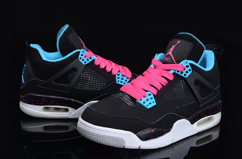 Womens Air Jordan 4 Retro Black Blue Pink Shoes