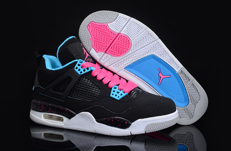 Womens Air Jordan 4 Retro Black Blue Pink Shoes