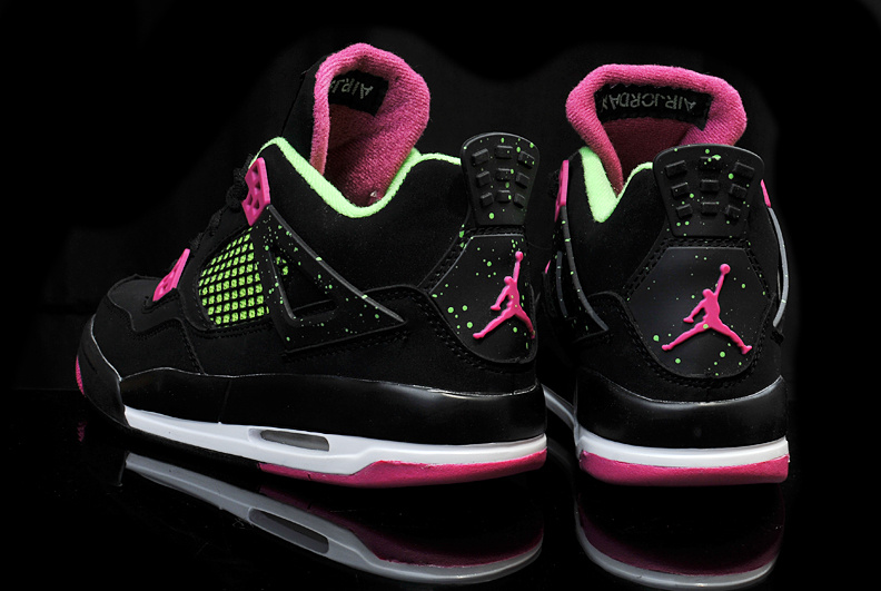 Womens Air Jordan 4 Retro Black Rose Green Shoes - Click Image to Close