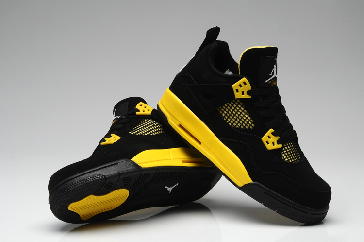 Womens Air Jordan 4 Retro Thunder Black Yellow Shoes