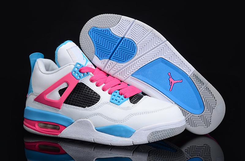 Womens Air Jordan 4 Retro White Blue Pink Shoes
