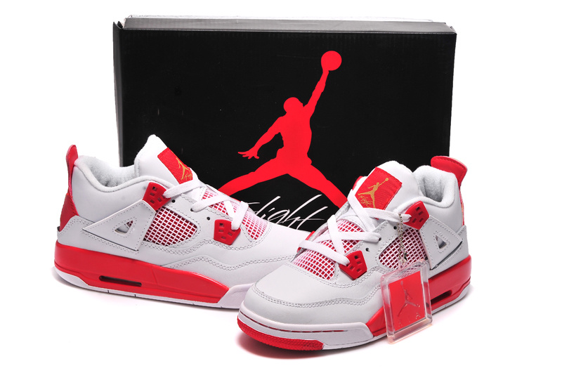 Womens Air Jordan 4 Retro White Red Shoes