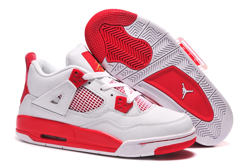 Womens Air Jordan 4 Retro White Red Shoes - Click Image to Close